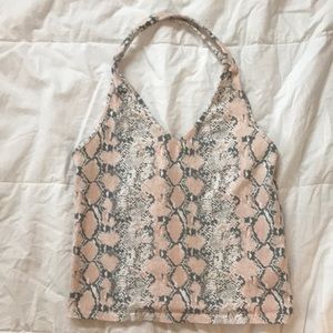 American Eagle Pink and Green Snakeskin Halter Top